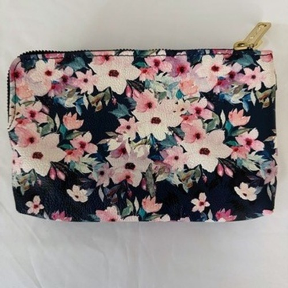 Betsey Johnson Navy Blue Pink White Floral Zip Around Cluth Wallet Y2K - Picture 2 of 10